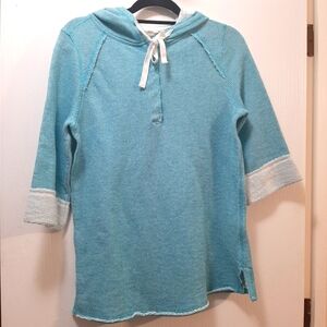 Soft Surroundings Teal Sweater Sweatshirt Hoodie Cotton Blend XS